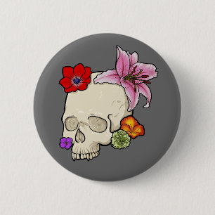 Schädel und Flora Button