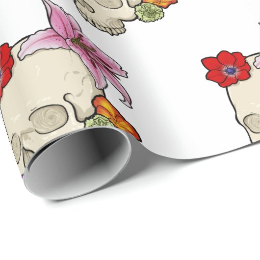 Schädel und Flora Geschenkpapier (Rolleneckpunkt)