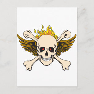 Schädel und Flügel mit Kreuzen und Feuer Postkarte