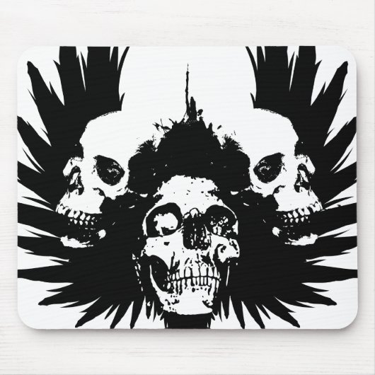 Schädel und Flügel - Schwarzes Mousepad (Vorne)
