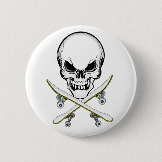 Schädel und gekreuzter Skateboard-Knopf Button (Vorderseite)