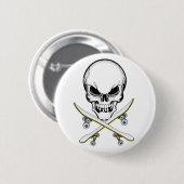 Schädel und gekreuzter Skateboard-Knopf Button (Vorne & Hinten)