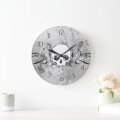 Schädel und Grungy Wirbel Große Wanduhr (Zuhause)