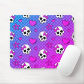 Schädel und Herz-Muster weiß und rosa Mousepad (Mit Mouse)