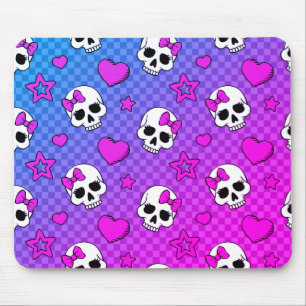 Schädel und Herz-Muster weiß und rosa Mousepad