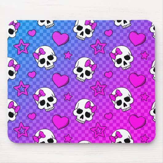 Schädel und Herz-Muster weiß und rosa Mousepad (Vorne)