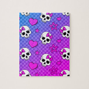 Schädel und Herz-Muster weiß und rosa Puzzle