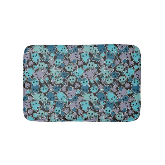 Schädel und Herzen auf schwarzem Hintergrund 2 Badematte (Vorderseite)