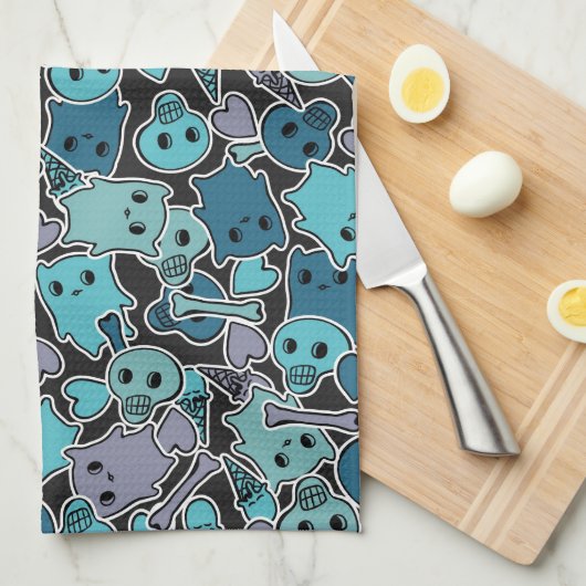 Schädel und Herzen auf schwarzem Hintergrund 2 Handtuch (Viertel Falte)