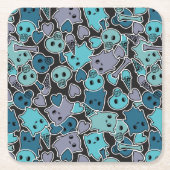 Schädel und Herzen auf schwarzem Hintergrund 2 Rechteckiger Pappuntersetzer (Vorderseite)