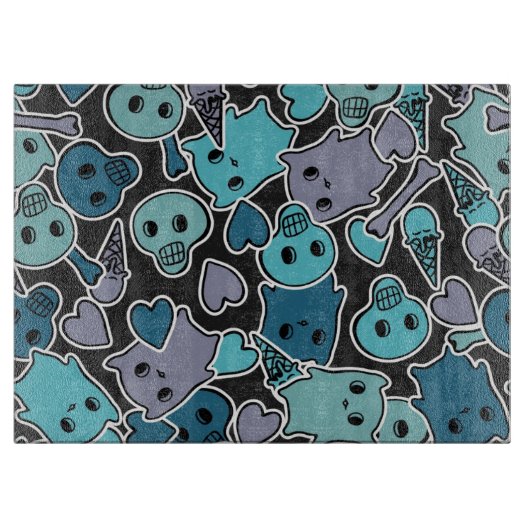 Schädel und Herzen auf schwarzem Hintergrund 2 Schneidebrett (Vorderseite)