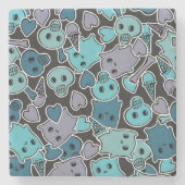 Schädel und Herzen auf schwarzem Hintergrund 2 Steinuntersetzer (Vorderseite)