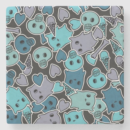 Schädel und Herzen auf schwarzem Hintergrund 2 Steinuntersetzer (Vorderseite)