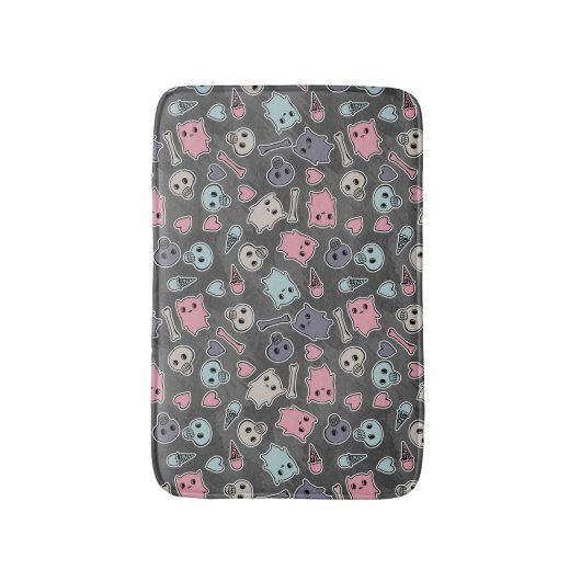 Schädel und Herzen auf schwarzem Hintergrund Badematte (Vorderseite Vertikal)