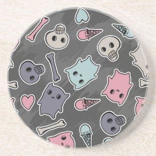 Schädel und Herzen auf schwarzem Hintergrund Getränkeuntersetzer