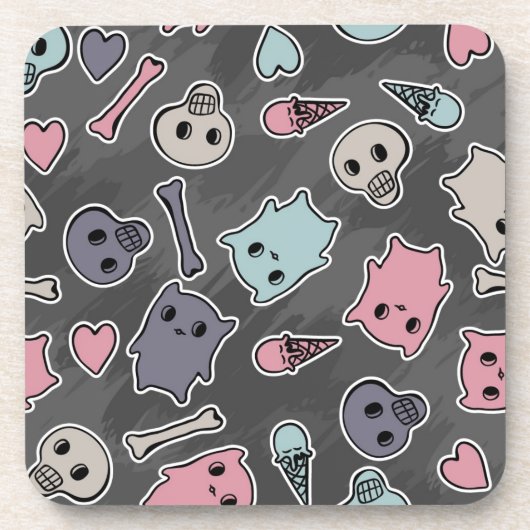 Schädel und Herzen auf schwarzem Hintergrund Getränkeuntersetzer (Vorderseite)