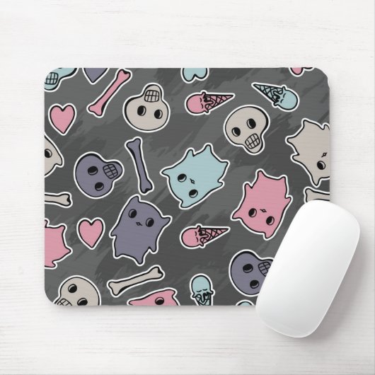 Schädel und Herzen auf schwarzem Hintergrund Mousepad (Mit Mouse)