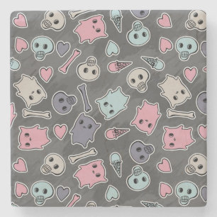 Schädel und Herzen auf schwarzem Hintergrund Steinuntersetzer