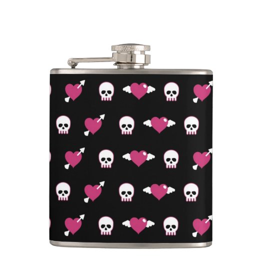 Schädel und Herzen Flachmann (Vorderseite)