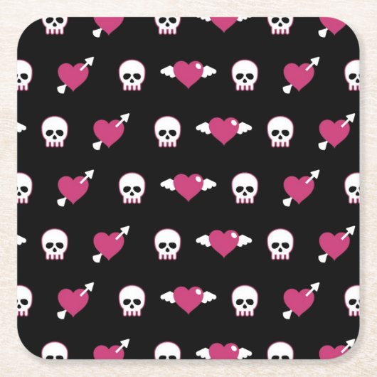 Schädel und Herzen Rechteckiger Pappuntersetzer (Vorderseite)