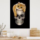 Schädel und Katze Poster (Küche)