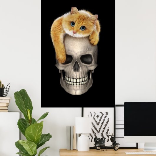 Schädel und Katze Poster (Heimbüro)