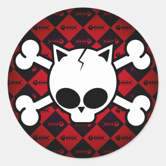 Schädel und Katzenknochen Runder Aufkleber (Vorderseite)