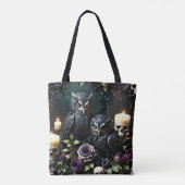 Schädel und Kerzen der schwarzen Eule Tasche (Rückseite)