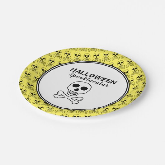 Schädel und Knochen, Halloween-Party Pappteller (Schrägansicht)