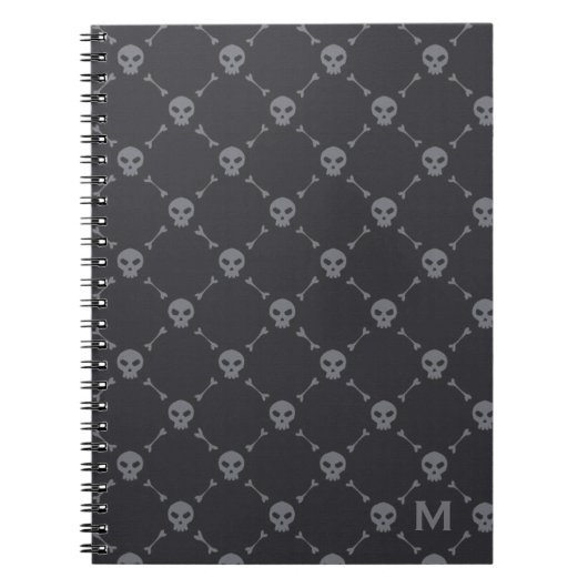 Schädel und Knochen im Karomuster Grau Monogramm Notizblock (Vorderseite)