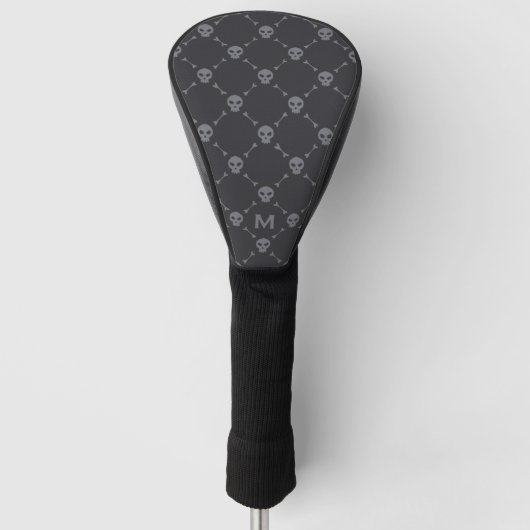 Schädel und Knochen Kontrollmuster Grau Monogramm Golf Headcover (Vorderseite)