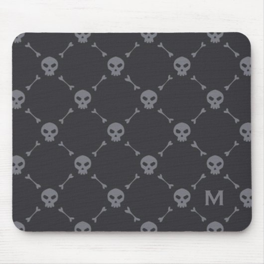 Schädel und Knochen Kontrollmuster Grau Monogramm Mousepad (Vorne)