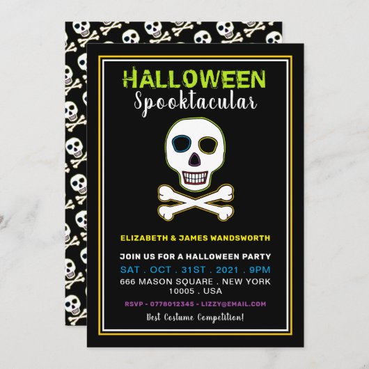 Schädel und Knochen, Neon-Halloween-Party (Vorne/Hinten)