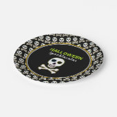 Schädel und Knochen, Neon-Halloween-Party Pappteller (Schrägansicht)