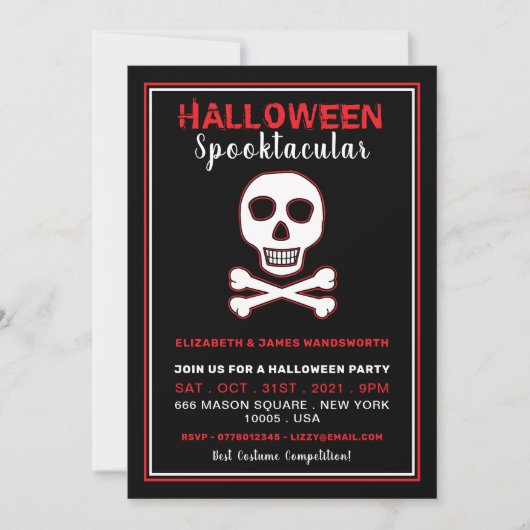 Schädel und Knochen, rotes Halloween-Party (Vorderseite)