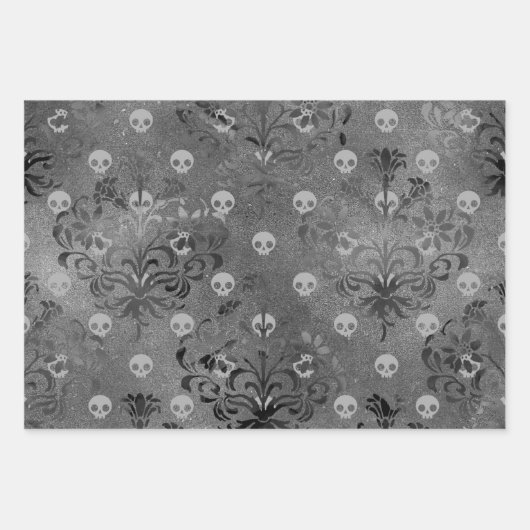 Schädel und Kohleschwalbe auf Grau Geschenkpapier Set (Vorderseite 3)