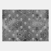 Schädel und Kohleschwalbe auf Grau Geschenkpapier Set (Vorderseite)