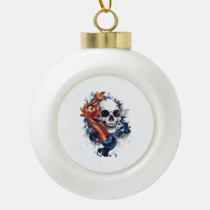 Schädel und Koi Gelassenheit Keramik Kugel-Ornament