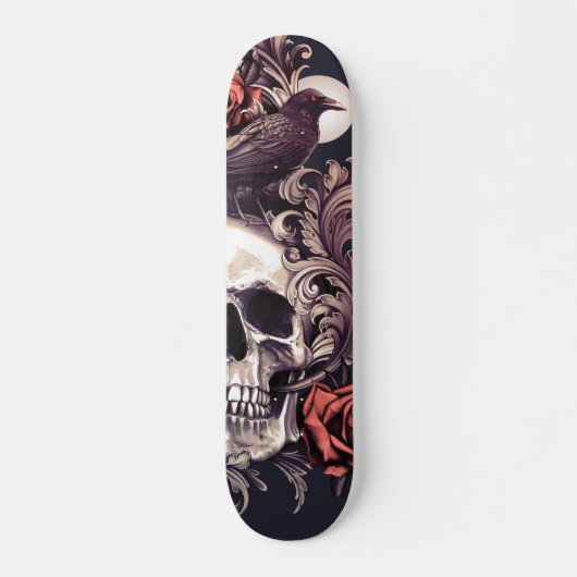 Schädel und Krähe mit Rose Skateboard (Vorne)