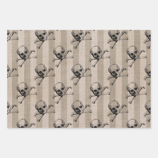 Schädel und Kreuzknochen auf Tan Strick Geschenkpapier Set (Vorderseite)