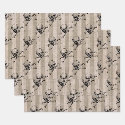 Schädel und Kreuzknochen auf Tan Strick Geschenkpapier Set (Set)