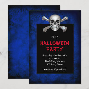 Schädel und Kreuzknochen Blue Grunge Halloween-Par Einladung