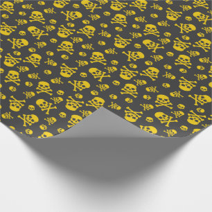 Schädel und Kreuzknochen Gold Geschenkpapier
