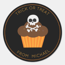 Schädel und Kreuzknochen Kupcake Halloween-Sticker
