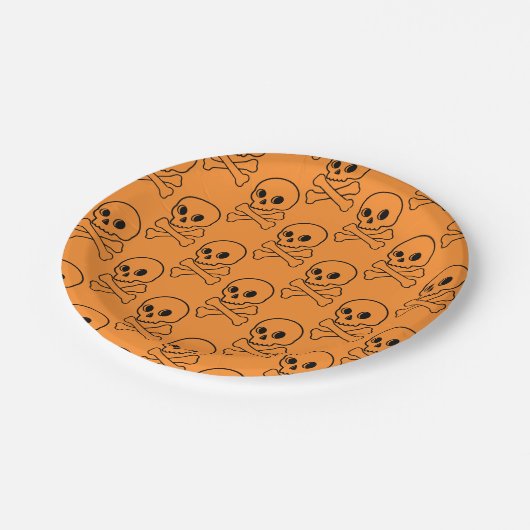 Schädel und Kreuzknochen Pappteller (Schrägansicht)