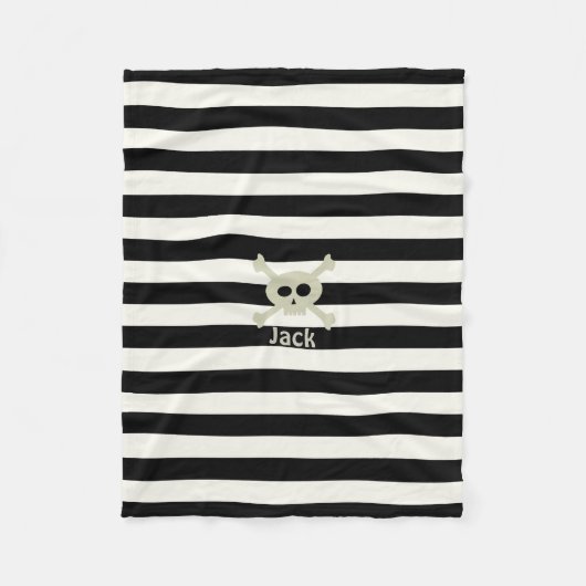 Schädel und Kreuzknochen Schwarz-weiße Streifen Ki Fleecedecke (Vorderseite)