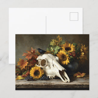 Schädel und Kruste Stillleben im Herbst Postkarte