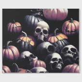 Schädel und Kürbis, Halloween-Thema, dunkle Farbe Geschenkpapier (Flach)
