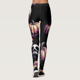 Schädel und Kürbis, Halloween-Thema, dunkle Farbe Leggings