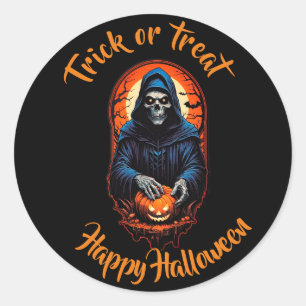 Schädel- und Kürbistrick oder zu Halloween Runder Aufkleber